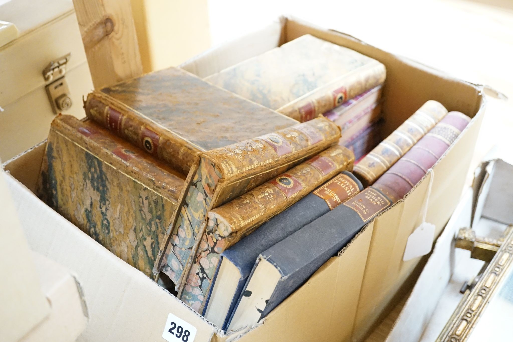 Mixed leather-bound books and catalogues